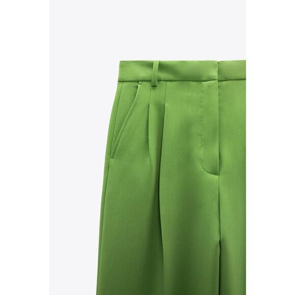 ZARA PLEATED MID RISE PANTS APPLE GREEN - Picture 5 of 6